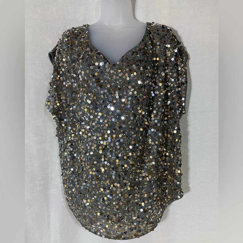 Gudi Sequin Embellished loose fit Gray and gold Top Sz Large